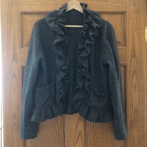 Gray Wool Ruffle Cardigan